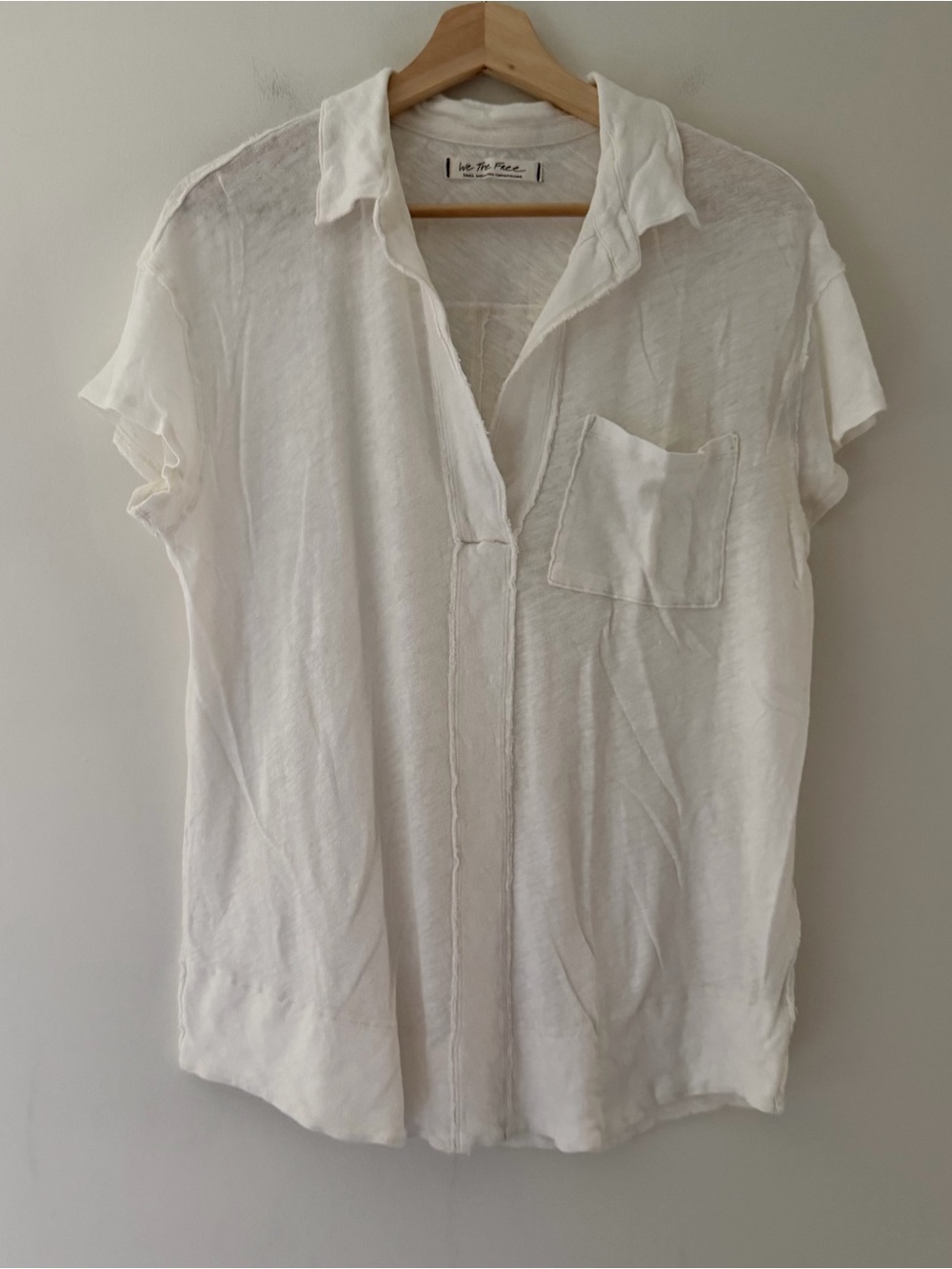 We The Free White Popover Polo Shirt Linen Cotton Split Neck White Size Small